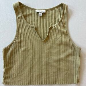 Topshop Green Ribbed Crop Tank Top